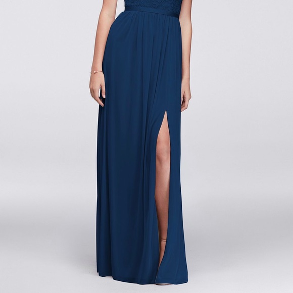 Open-Back Lace and Mesh Bridesmaid Dress (Marine) - Picture 2 of 2